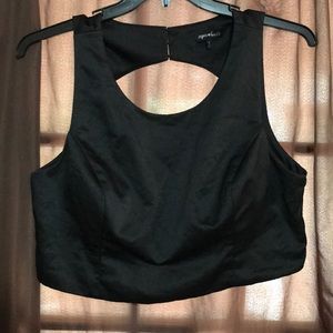 Sequin Hearts Black open back crop top